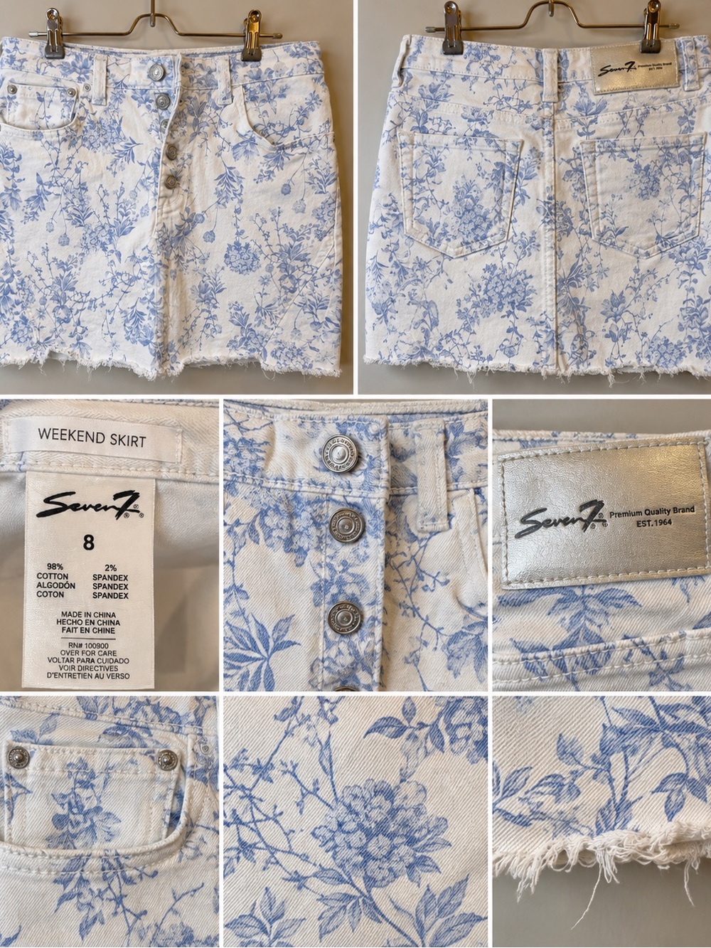 Seven7 White and Light Blue Floral Button-Front Skort